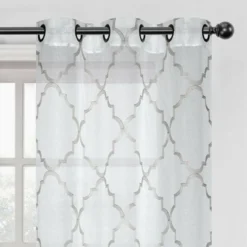 Kate Aurora Lux Home 2 Pack Shabby Trellis Semi Sheer Embroidered Clover Grommet Top Curtains -Kate Aurora GUEST d1e37ee6 7e73 4797 bb15 634cffc5cfee