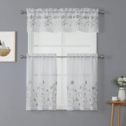 Kate Aurora Complete 3 Piece Embroidered Shabby Floral Roses Sheer Cafe Kitchen Curtain Tier & Valance Set -Kate Aurora GUEST d2f87023 4445 4dc9 af77 a7adf6fa2134