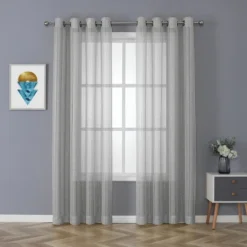Kate Aurora 2 Piece Metallic Shimmer Chic Striped Flax Styled Sheer Grommet Top Curtains -Kate Aurora GUEST d9613525 2e4d 493f 8c1f 51e7f529a3eb