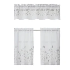 Kate Aurora Complete 3 Piece Embroidered Shabby Floral Roses Sheer Cafe Kitchen Curtain Tier & Valance Set -Kate Aurora GUEST dc8e4ca4 28f7 43f4 9fba a1c9434b31f6