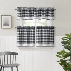Kate Aurora Complete 3 Piece Country Farmhouse Plaid Gingham Black & White Buffalo Check Kitchen Curtain Tier & Valance Set -Kate Aurora GUEST dfe87641 9c81 4c01 906e 0bb32b608244