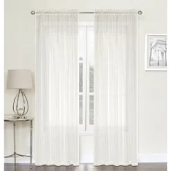Kate Aurora Chic Living Jillian 2 Piece Ultra Lux Wide Rod Pocket Sheer Vole Window Curtain Panels