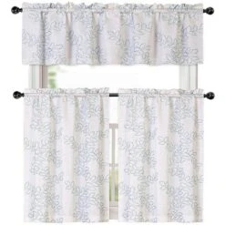 Kate Aurora Brielle Embroidered Linen Kitchen Curtain Tier & Valance Set