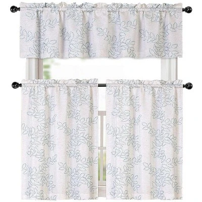 Kate Aurora Brielle Embroidered Linen Kitchen Curtain Tier & Valance Set 1 Kate Aurora Brielle Embroidered Linen Kitchen Curtain Tier & Valance Set