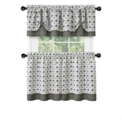 Kate Aurora Modern Geo 3 Pc Kitchen Curtain Tier & Valance Set