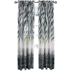 Kate Aurora 2 Piece Safari Themed Animal Print Rod Pocket Sheer Window Curtain Panels