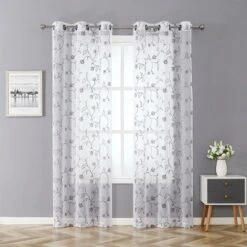 Kate Aurora 2 Piece Scroll Floral Embroidered Sheer Voile Grommet Top Window Curtains -Kate Aurora GUEST f9947486 1e81 470c a5b6 6b664f825497