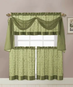 Kate Aurora Complete 4 Piece Linen Leaf Embroidered Complete Kitchen Curtain Set -Kate Aurora GUEST f9f0c177 14c2 44f1 8be0 543c6e5c2032