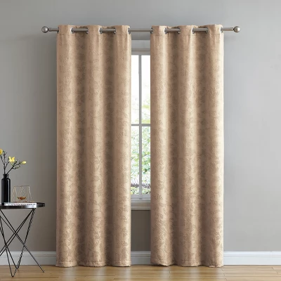Kate Aurora Chic Living 2 Pack Floral Leaves Embossed Room Darkening Grommet Top Curtain Panels - 84 In. Long 2 Kate Aurora Chic Living 2 Pack Floral Leaves Embossed Room Darkening Grommet Top Curtain Panels - 84 In. Long - Image 2