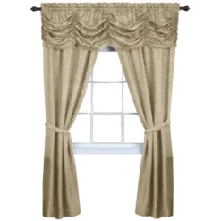 Kate Aurora Jacquard Damask Curtains With An Attached Austrian Valance & Tiebacks